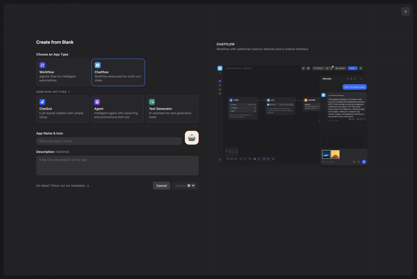 展开基础应用类型,选择 Chatbot。