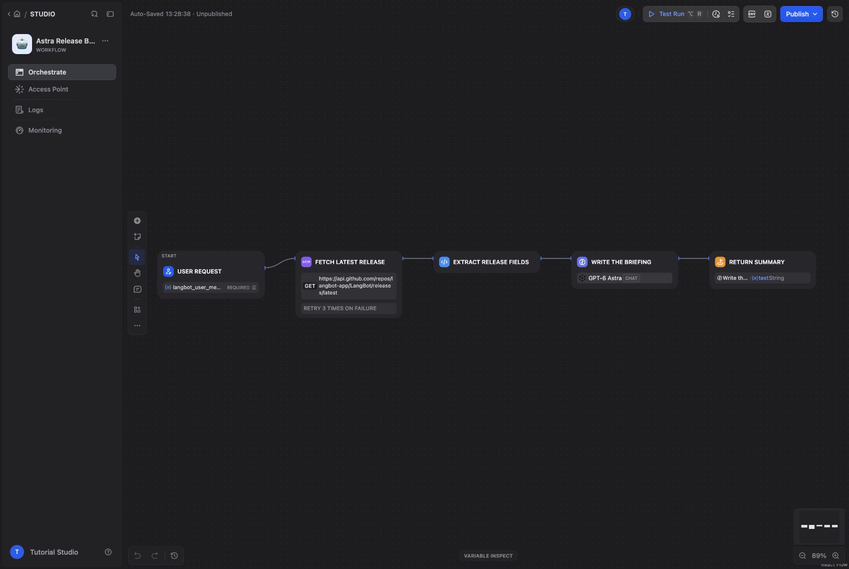 实际运行的 GitHub 简报工作流。