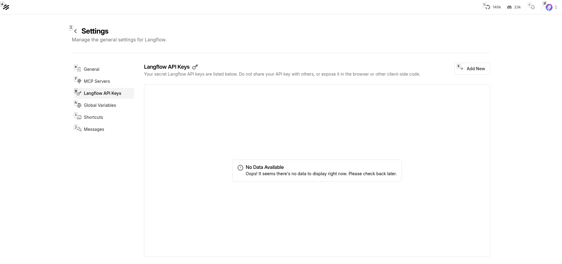 Langflow API Keys Page