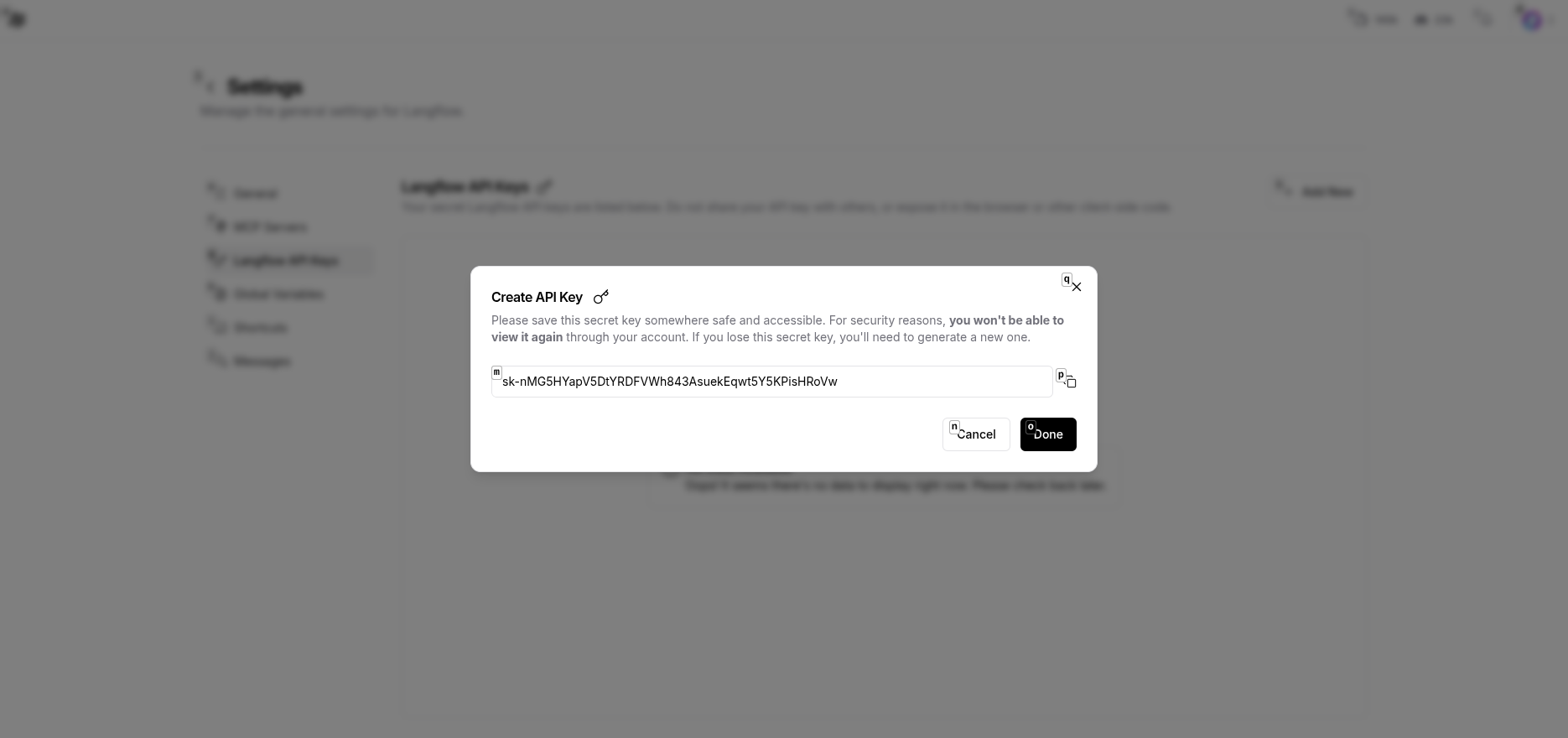Langflow API Key Generated