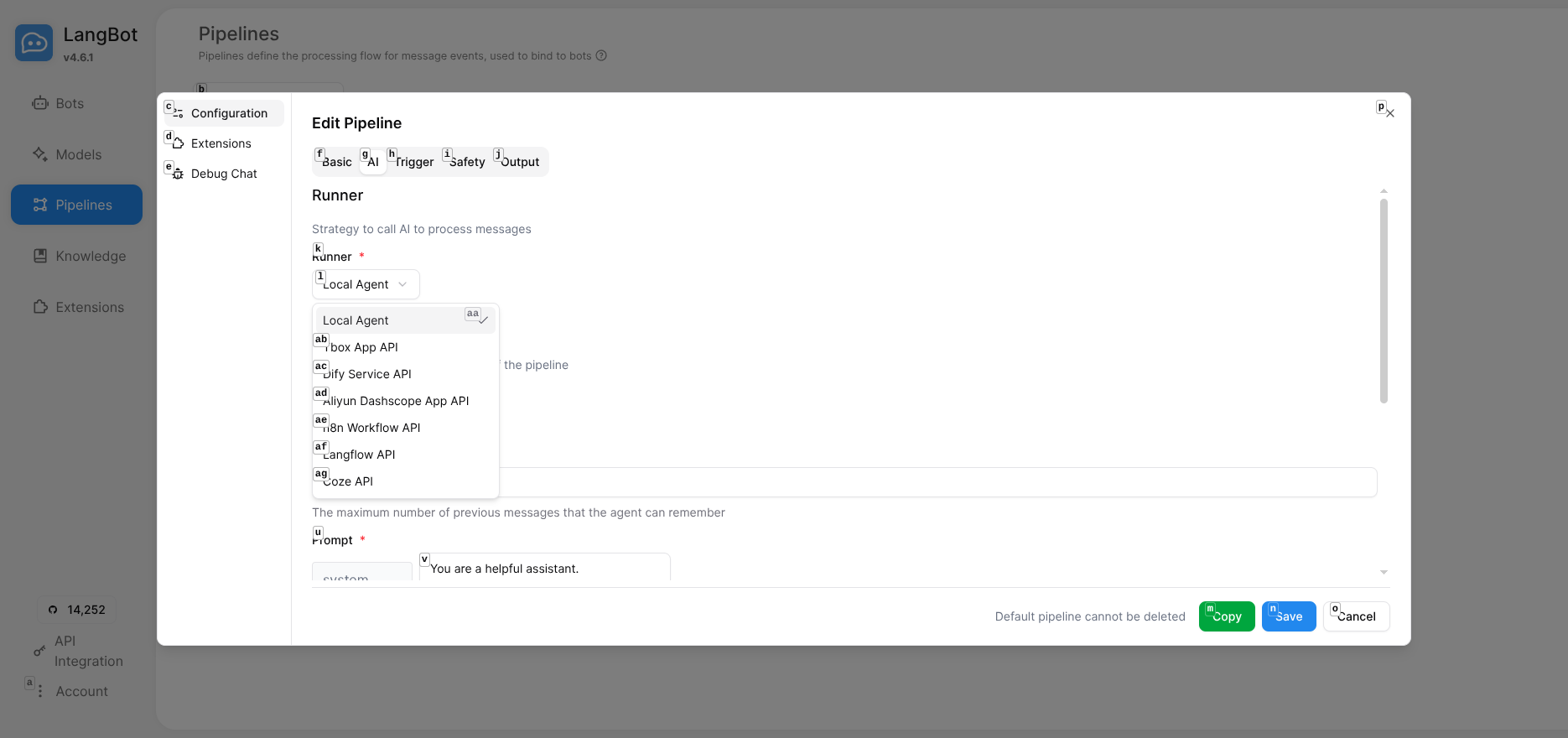 LangBot Runner Dropdown