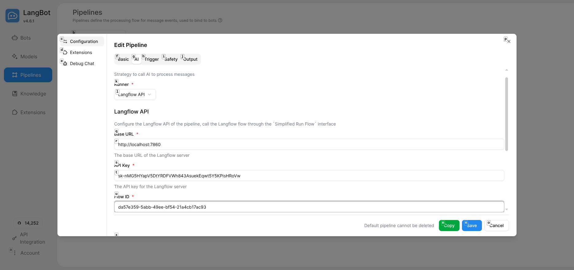 LangBot Langflow Config Filled